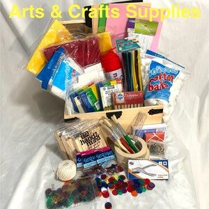 Stuffed wooden treasure chest of arts & craft supplies | Most brand new/unused